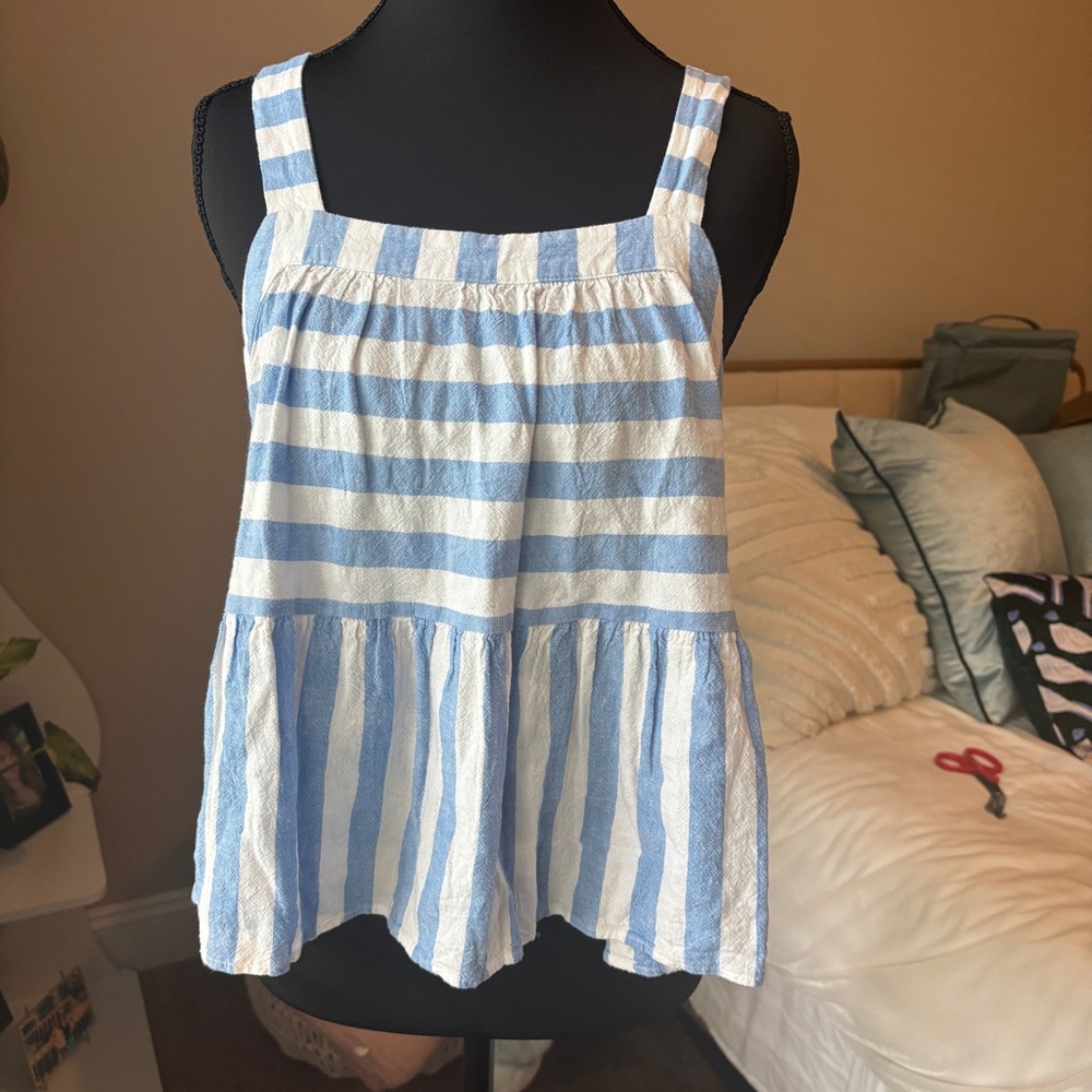 LOFT Blue and White Smocked Tank Top
